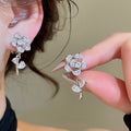 Copper Rose Flower Micro Pave Zircon Clip-on Earrings For Women Light Luxury Fashion Jewelry view 3