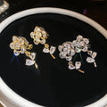 Copper Rose Flower Micro Pave Zircon Clip-on Earrings For Women Light Luxury Fashion Jewelry view 2