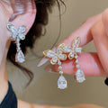 14K Gold Plated Copper Zircon Butterfly Teardrop Clip-on Earrings Light Luxury No Piercing Jewelry view 1