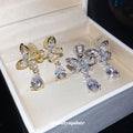 14K Gold Plated Copper Zircon Butterfly Teardrop Clip-on Earrings Light Luxury No Piercing Jewelry view 4