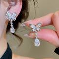 14K Gold Plated Copper Zircon Butterfly Teardrop Clip-on Earrings Light Luxury No Piercing Jewelry view 3