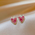 Pink Zircon Strawberry Alloy Stud Earrings For Women, Light Luxury 2026 Fashion Jewelry view 2