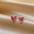 Pink Zircon Strawberry Alloy Stud Earrings For Women, Light Luxury 2026 Fashion Jewelry view 4