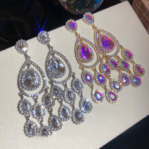 European Style Alloy Rhinestone Teardrop Stud Earrings For Elegant Formal Gown Looks