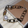 Old Money Dark Style Glass Bead Pearl Choker Necklace For Women With Round Geometric Accents view 2
