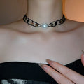 Old Money Dark Style Glass Bead Pearl Choker Necklace For Women With Round Geometric Accents view 1
