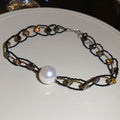 Old Money Dark Style Glass Bead Pearl Choker Necklace For Women With Round Geometric Accents view 4