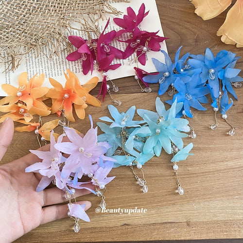 Fabric Flower Stud Earrings Sweet Chiang Mai Holiday Vacation Style Floral Earrings for Women