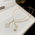 18K Real Gold Plated Shell Pearl Zircon Round Pendant Necklace Light Luxury Collarbone Choker view 2