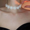 Vintage Lace Crystal Bead Flower Choker Necklace Sweet Pastoral Collarbone Jewelry view 3
