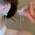 Copper Crystal Butterfly Tassel Drop Earrings Floral Minimalist Sweet Spring Summer Jewelry view 3