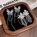 Copper Crystal Butterfly Tassel Drop Earrings Floral Minimalist Sweet Spring Summer Jewelry view 2
