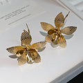 Vintage European Style Hammered Iron Flower Stud Earrings For Women view 4