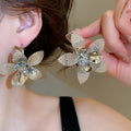 Vintage European Style Hammered Iron Flower Stud Earrings For Women view 3