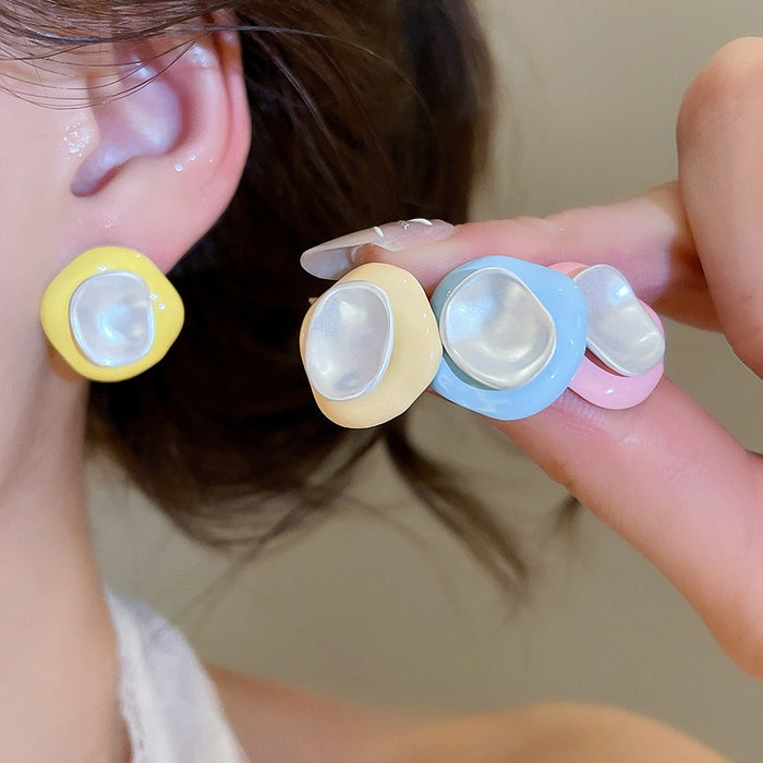 Dopamine Enamel Irregular Geometric Alloy Stud Earrings For Women, Modern Light Luxury Style