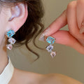 Korean Style Pink Rhinestone Butterfly Copper Stud Earrings Sweet Light Luxury Jewelry For Women view 4