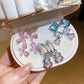 Korean Style Pink Rhinestone Butterfly Copper Stud Earrings Sweet Light Luxury Jewelry For Women view 1
