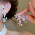 Korean Style Pink Rhinestone Butterfly Copper Stud Earrings Sweet Light Luxury Jewelry For Women view 2
