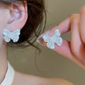 2026 New Luxury Copper Butterfly Flower Stud Earrings With Silver Pins, Elegant Minimalist Jewelry view 4