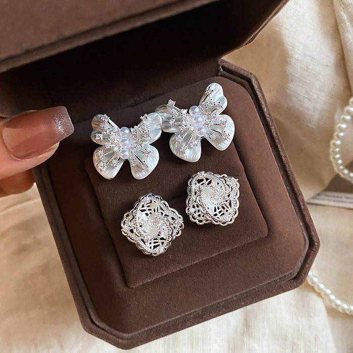 2026 New Luxury Copper Butterfly Flower Stud Earrings With Silver Pins, Elegant Minimalist Jewelry