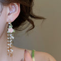 French Vintage Rose Flower Faux Pearl Tassel Drop Earrings Sweet Elegant Light Luxury Jewelry view 3