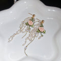 French Vintage Rose Flower Faux Pearl Tassel Drop Earrings Sweet Elegant Light Luxury Jewelry view 4