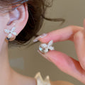Sweet Copper Butterfly Cat Eye Stone Stud Earrings With Silver Needle Minimalist Fairy Style view 4