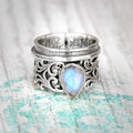 Water Drop Women's Ring With Textured Metal And Faux Moonstone, Mocha Style Fashion Jewelry view 2