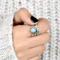 Water Drop Women's Ring With Textured Metal And Faux Moonstone, Mocha Style Fashion Jewelry view 3