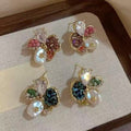 Light Luxury Handmade Crystal Flower Petal Stud Earrings For Women French Vintage Alloy Jewelry view 1