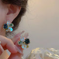 Light Luxury Handmade Crystal Flower Petal Stud Earrings For Women French Vintage Alloy Jewelry view 4