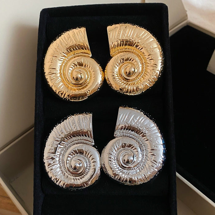 European American Style Metal Conch Stud Earrings, Statement Seashell Fashion Jewelry