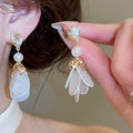 Minimalist Modern White Mother Of Pearl Shell Teardrop Stud Earrings With Sterling Silver Pins view 4