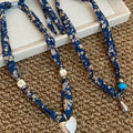Y2K Blue Floral Fabric Ribbon Teardrop Heart Necklace For Women Old Money Retro Chic Accessory view 2