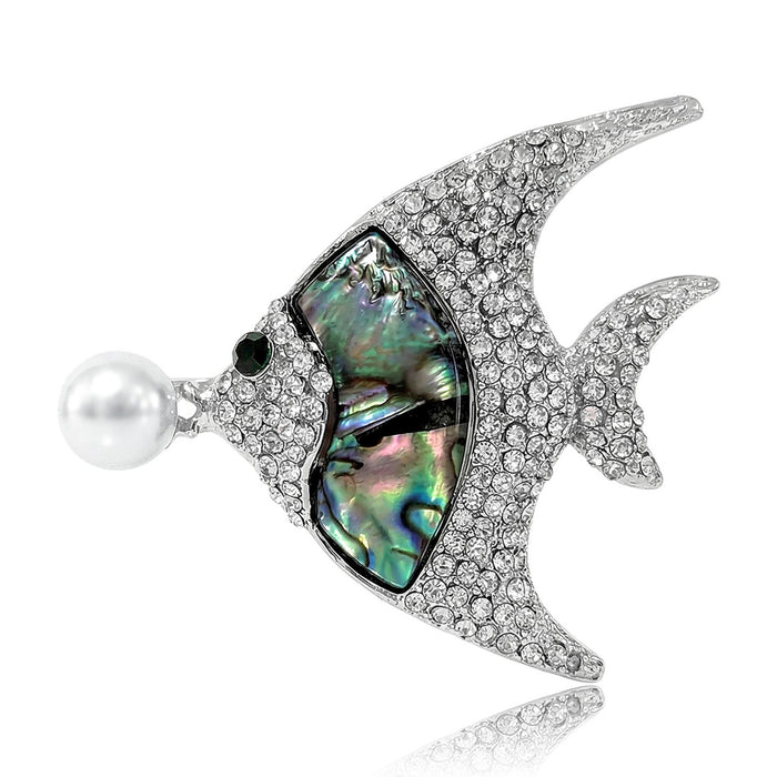 Vintage Alloy Abalone Shell Tropical Fish Brooch For Clothing Accessories