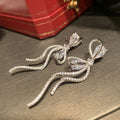 Sparkling Zircon Bow Copper Drop Earrings With Silver Posts, Light Luxury Fashion Jewelry view 2