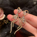 Sparkling Zircon Bow Copper Drop Earrings With Silver Posts, Light Luxury Fashion Jewelry view 3