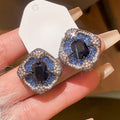 Copper Zircon Square Cube Stud Earrings For Women, Sparkling Niche Luxury Designer Style view 4