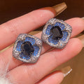 Copper Zircon Square Cube Stud Earrings For Women, Sparkling Niche Luxury Designer Style view 3