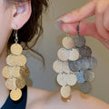 Matte Round Tassel Iron Drop Earrings, Geometric Statement Metal Ear Hook Jewelry view 1