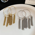 European Style Iron Hoop Earrings With Round Chain Tassel Geometric Statement Metal Design view 4