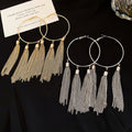 European Style Iron Hoop Earrings With Round Chain Tassel Geometric Statement Metal Design view 2