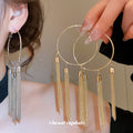European Style Iron Hoop Earrings With Round Chain Tassel Geometric Statement Metal Design view 1