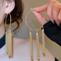 European Style Iron Hoop Earrings With Round Chain Tassel Geometric Statement Metal Design view 3