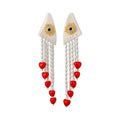 Handmade Red Heart Faux Pearl Tassel Drop Earrings, Long Vintage Ethnic Chinese Style view 5