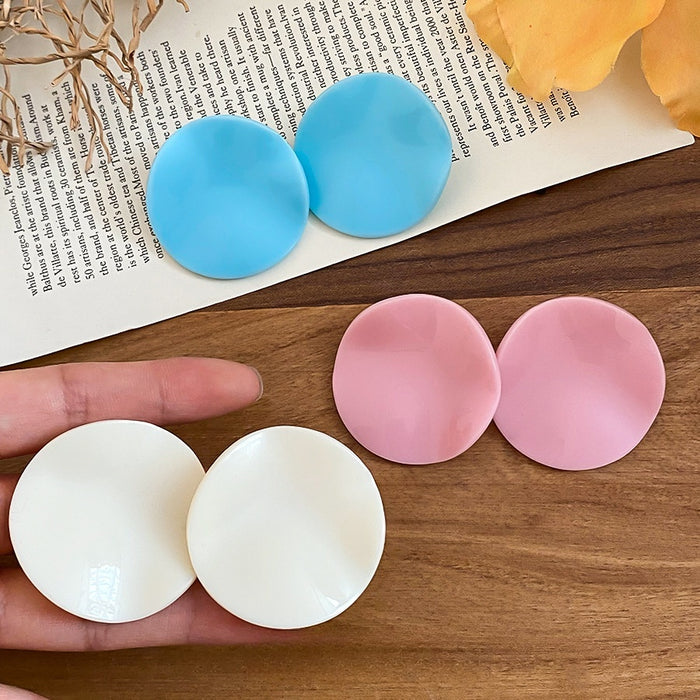 Frosted Acrylic Candy Color Large Round Disc Stud Earrings Korean Minimalist Geometric Statement Jewelry
