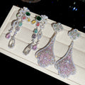 Luxury Copper Floral Zircon Crystal Long Drop Earrings For Women Bridal Banquet Court Style view 3