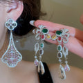 Luxury Copper Floral Zircon Crystal Long Drop Earrings For Women Bridal Banquet Court Style view 2