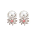 Light Luxury Floral Daisy Faux Pearl Enamel Stud Earrings For Women, Sweet Summer Style view 5