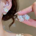 Light Luxury Floral Daisy Faux Pearl Enamel Stud Earrings For Women, Sweet Summer Style view 2